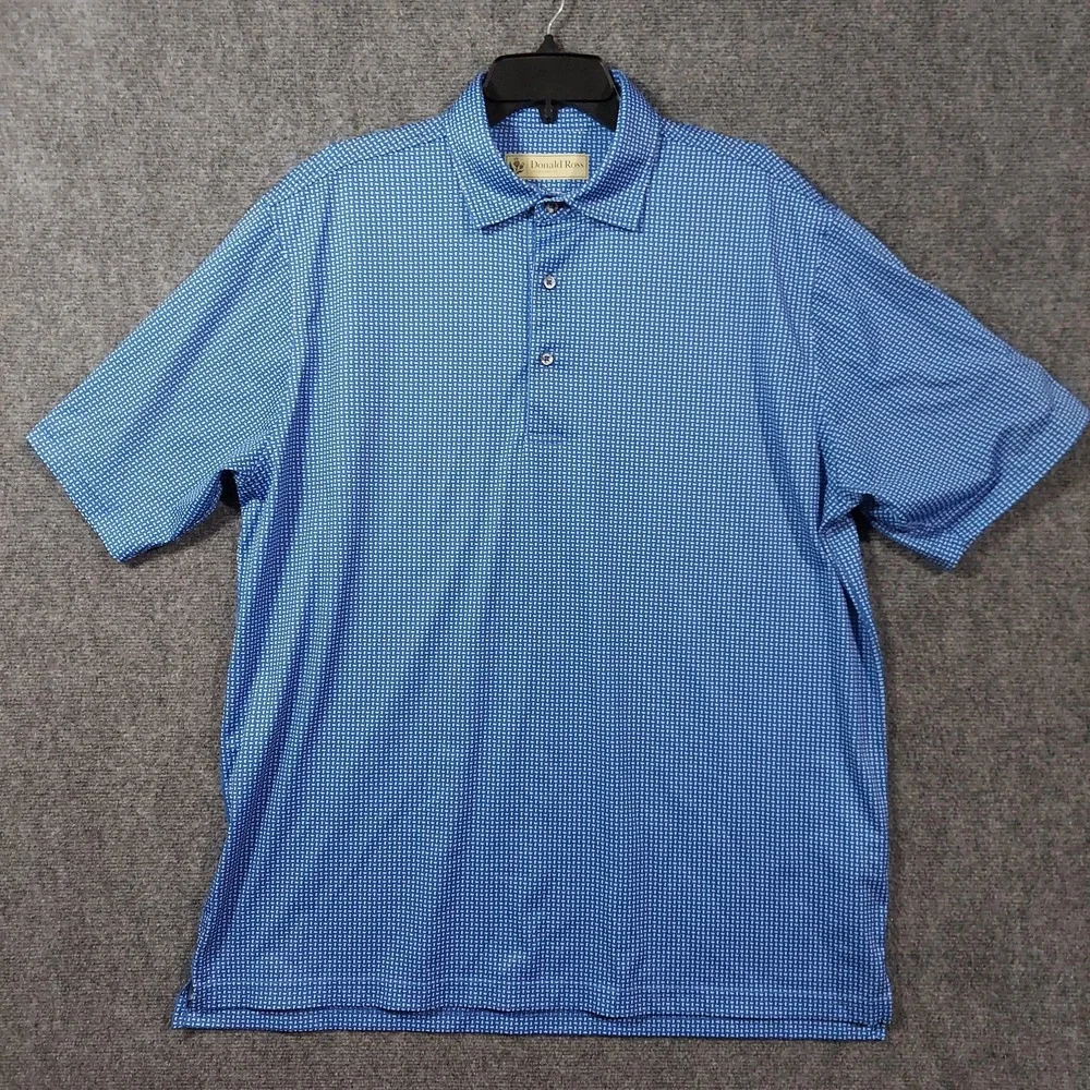 Donald Ross Polo Shirt‎ Mens Extra Large Blue Micro Print Golf Muncie Patch Knit